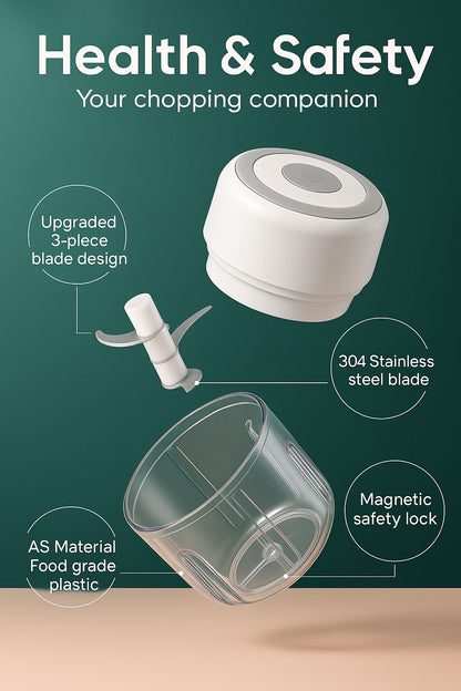 Zyra Mini Electric Food Chopper – Portable, Rechargeable & Powerful